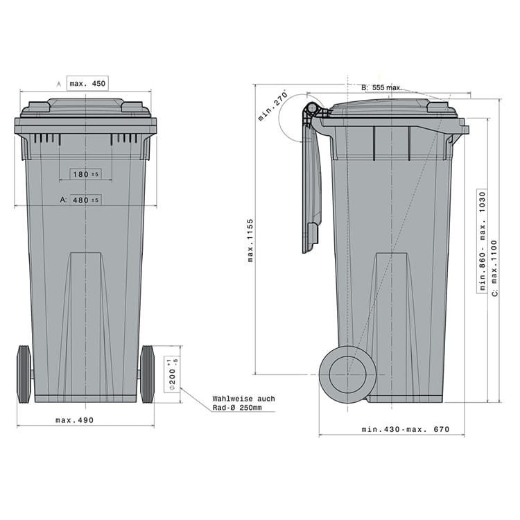 140 Litre Wheelie Bin - Blue Outdoor Council Bin