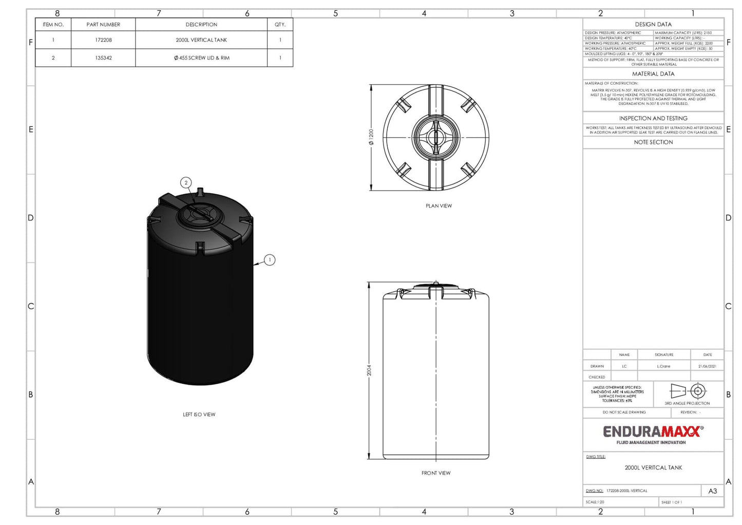 2000 Litre Non-Potable Water Tank