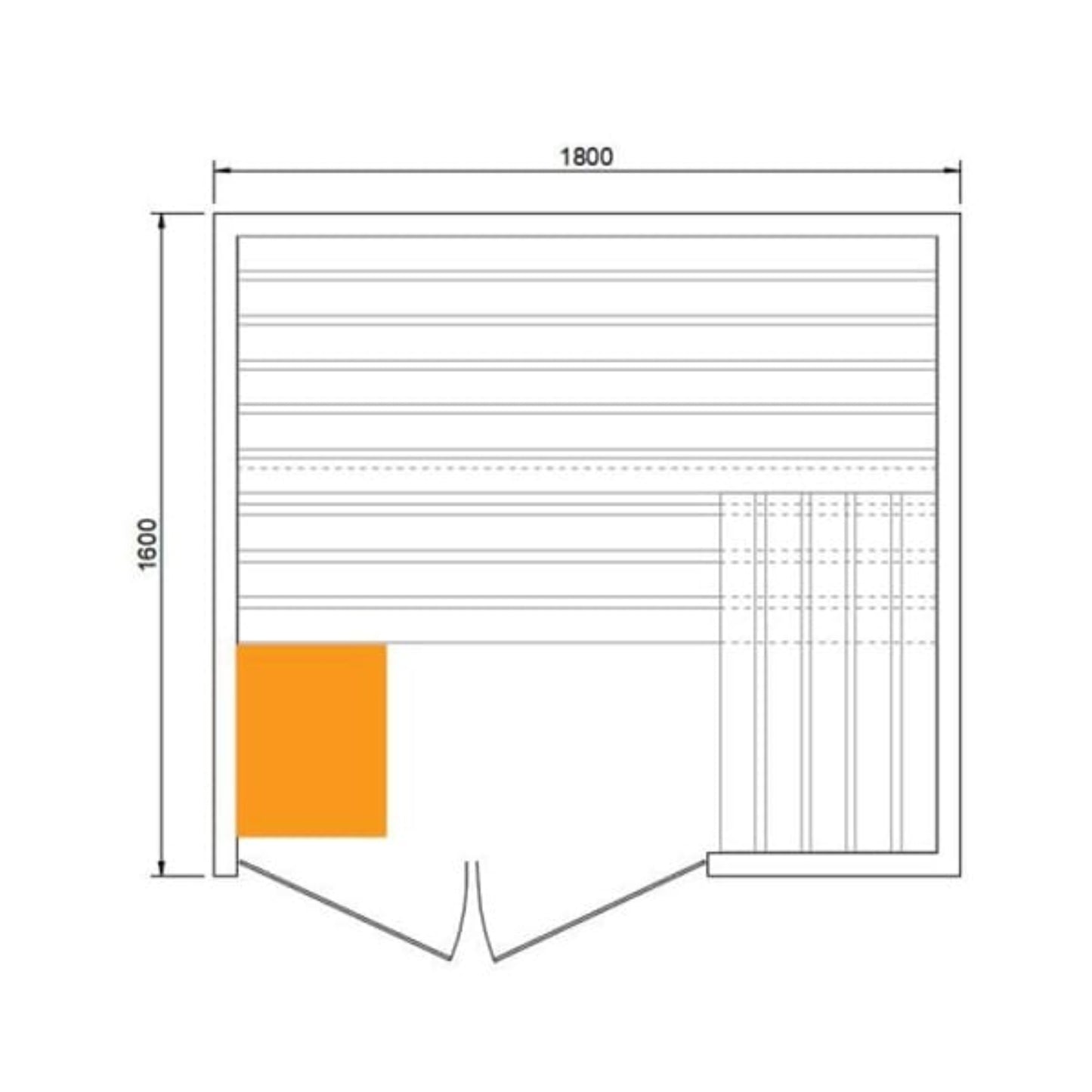 Technical drawing of CenturaHeat 3 Person Traditional Steam Relax Indoor Sauna