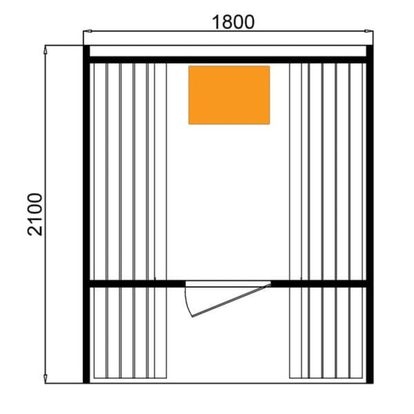 Technical drawing of a CenturaHeat 6 Person Outdoor Wood Barrel Sauna