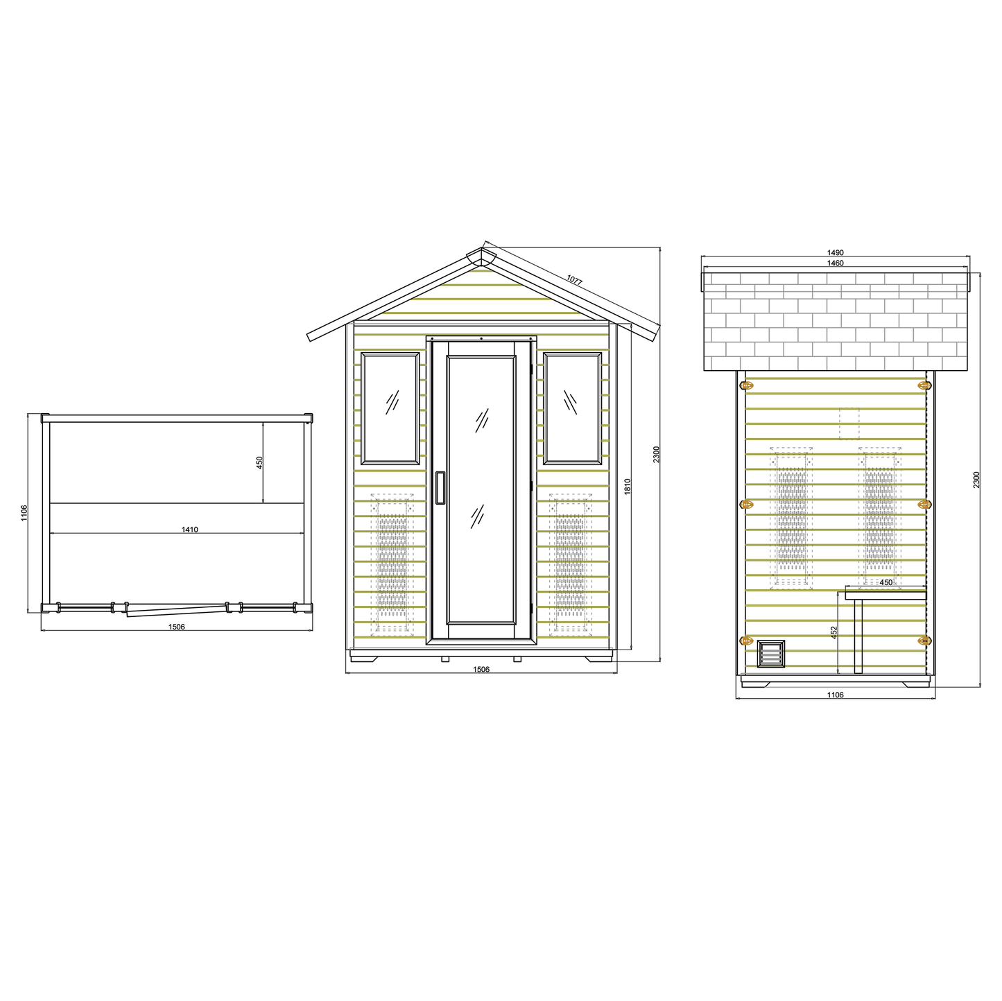CenturaHeat 3 Person Outdoor Infrared Sauna technical drawing
