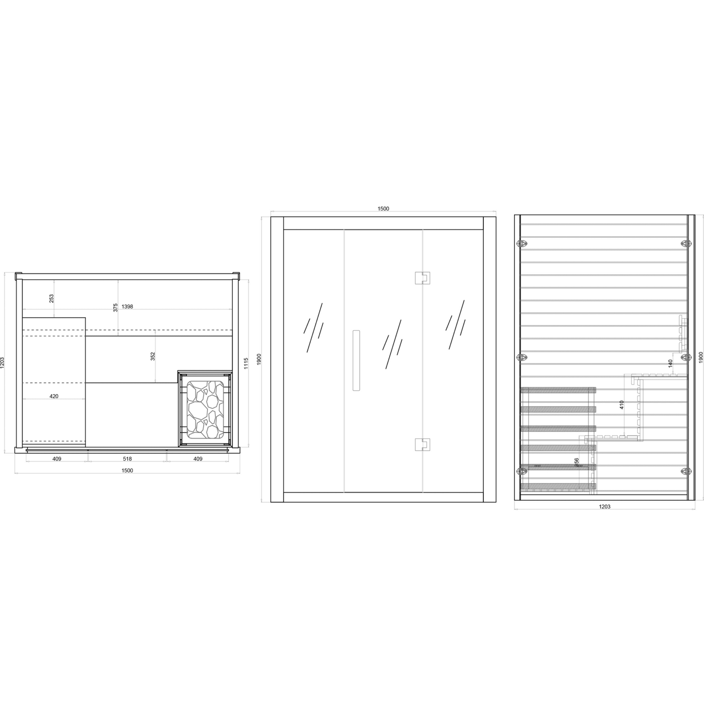 technical drawing Centuraheat Luxury Steam Traditional Sauna