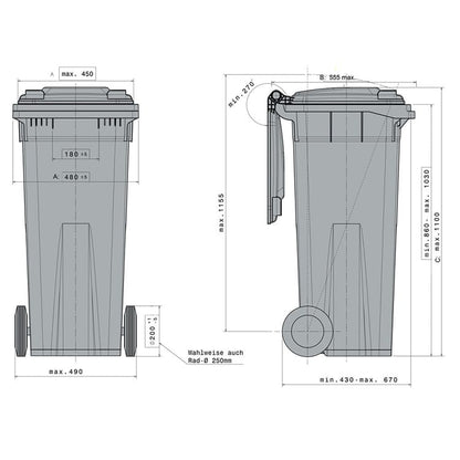 140 Litre Wheelie Bin - Blue Outdoor Council Bin