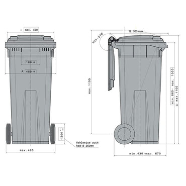 140 Litre Wheelie Bin - Red Outdoor Council Bin