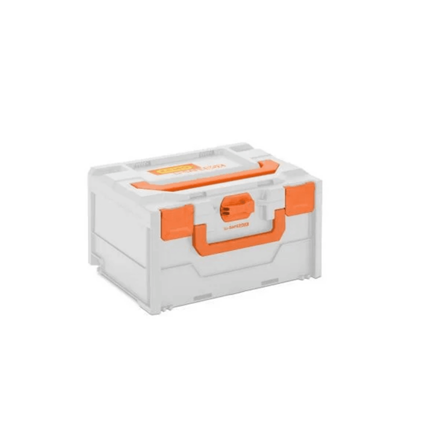 White fire safety protection box with orange handles