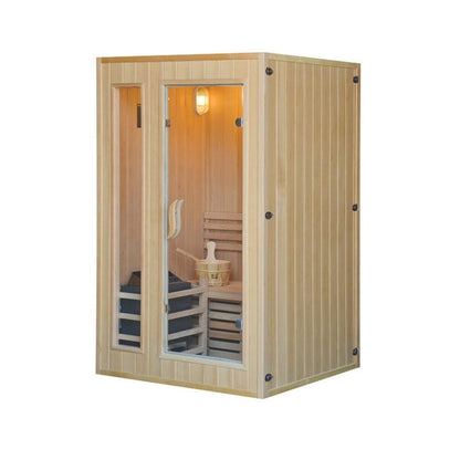 Wooden sauna with interior view 