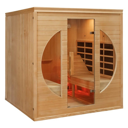Wooden sauna with interior lights 