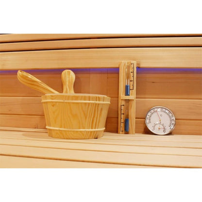 Wooden bucket, thermometer, and gauge for CenturaHeat 3 Person Traditional Steam Relax Indoor Sauna