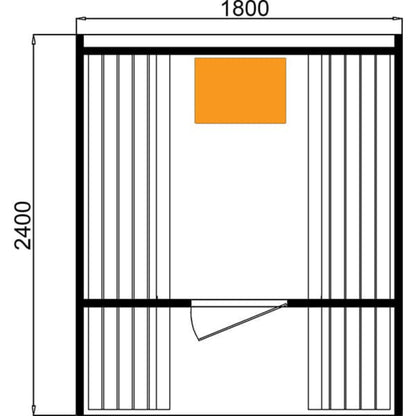 Technical drawing of CenturaHeat 4-6 Person Outdoor Wood Barrel Steam Sauna