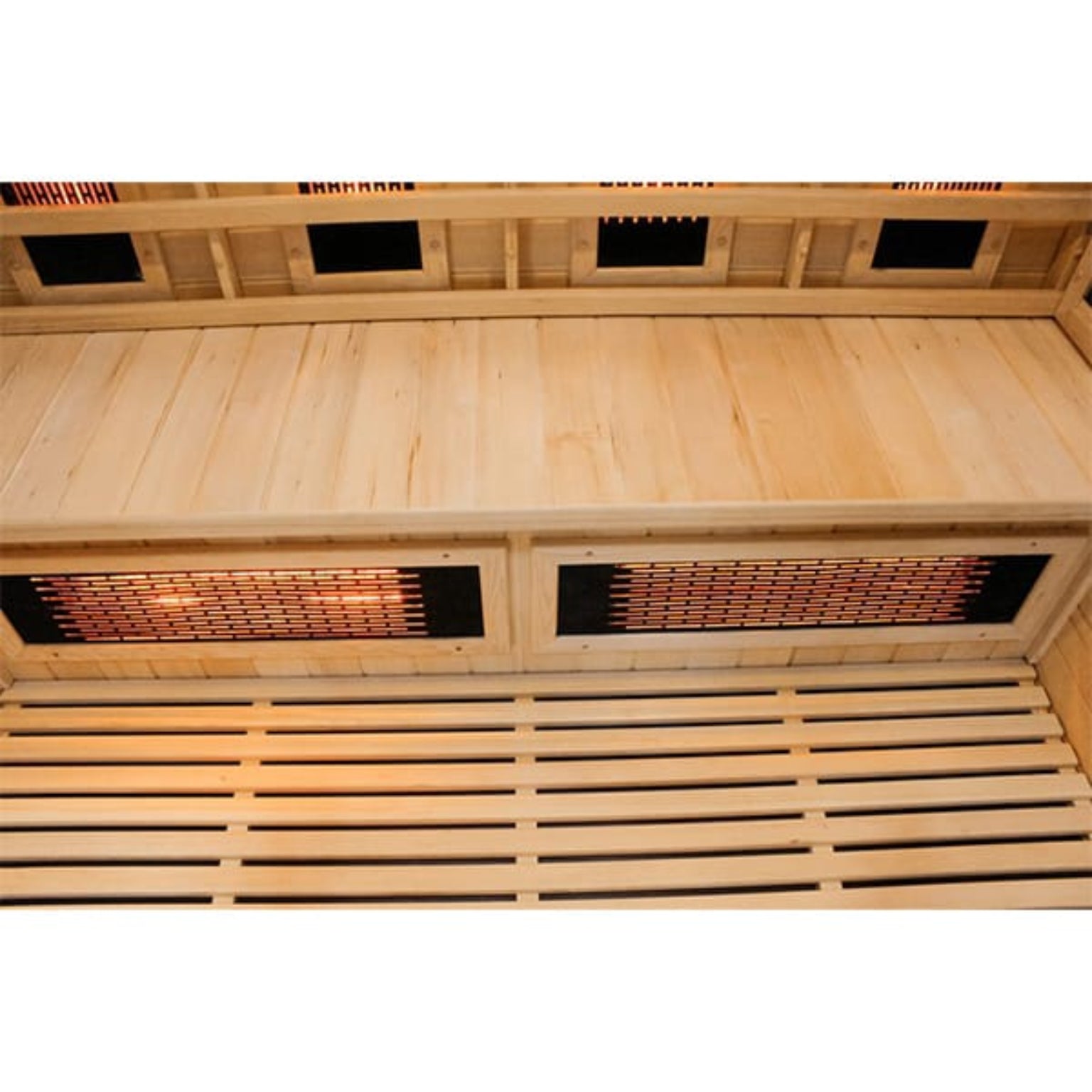 Wooden sauna with infrared panels