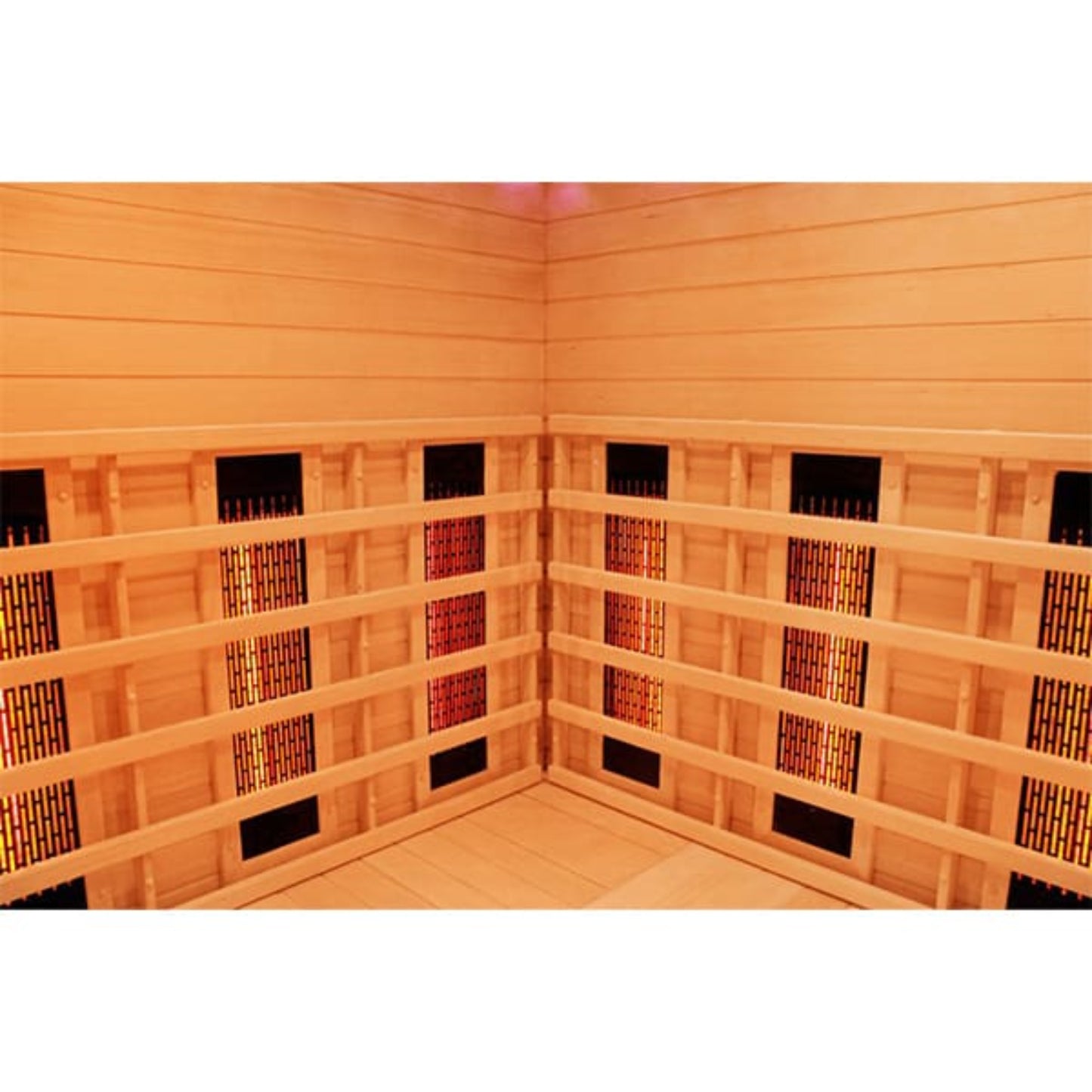 Wooden sauna room with infrared lights