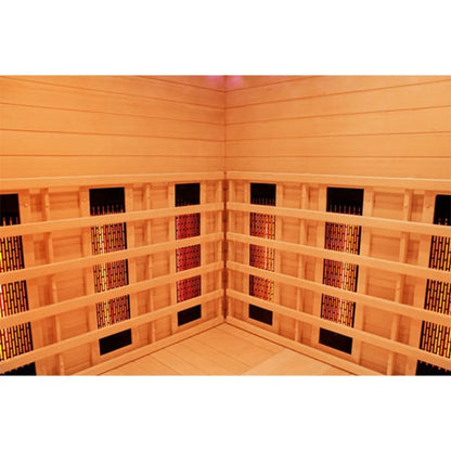 Wooden sauna room with infrared lights