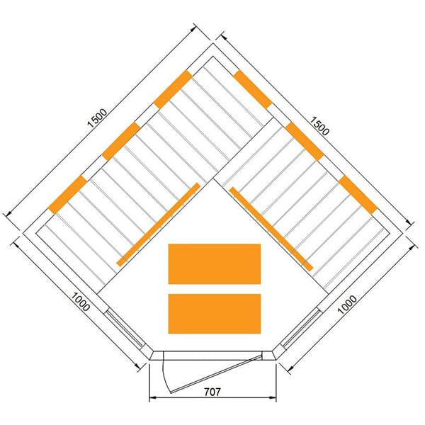 4-5 Person Diamond Corner Sauna technical drawings
