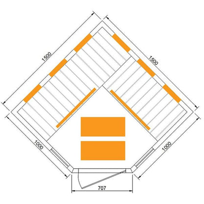 4-5 Person Diamond Corner Sauna technical drawings