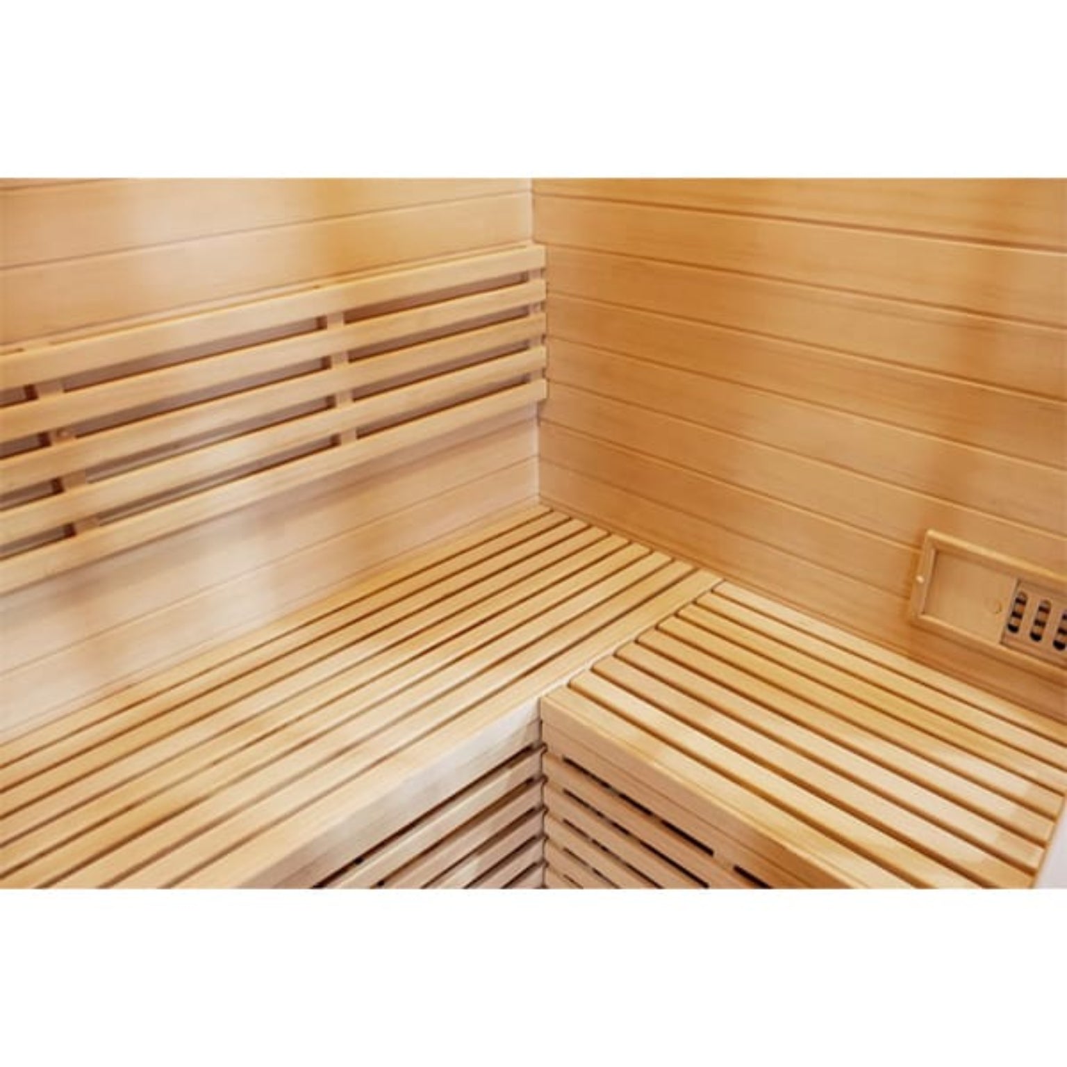 Wooden sauna interior with bench 