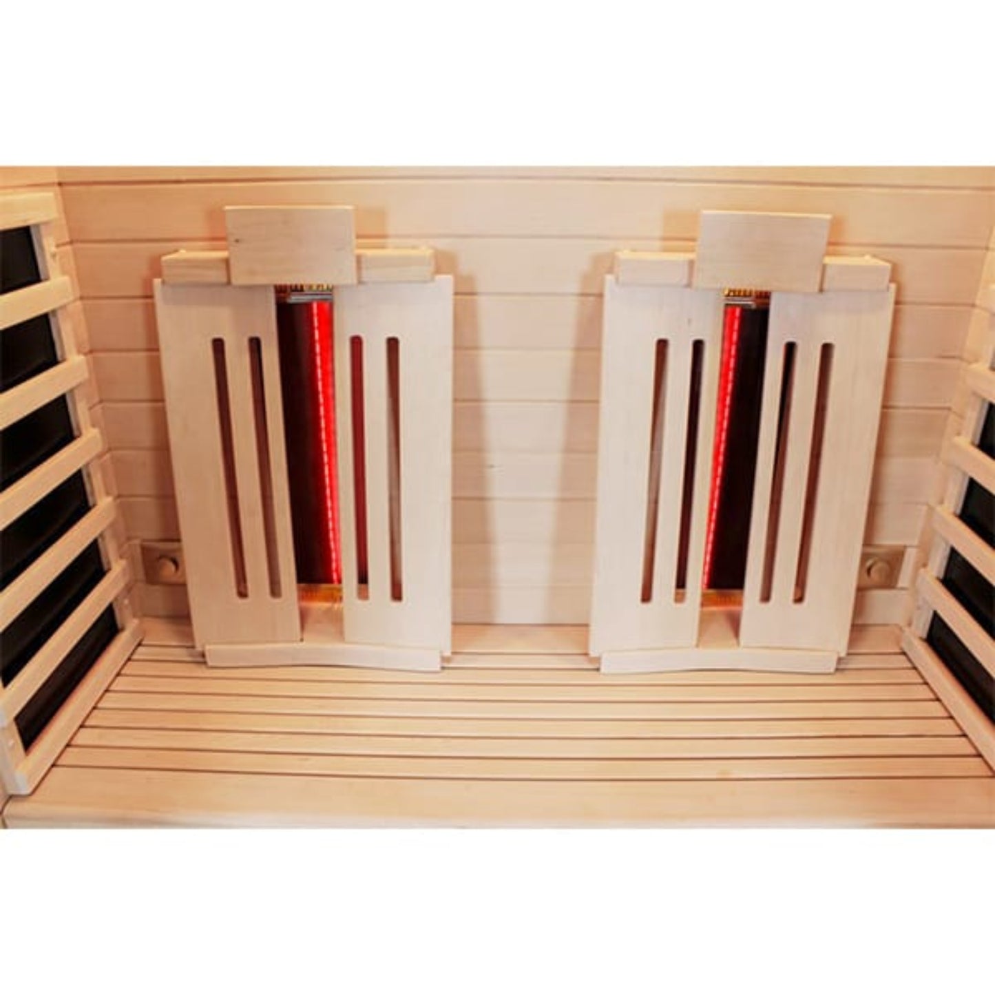 Two infrared sauna heaters in a sauna