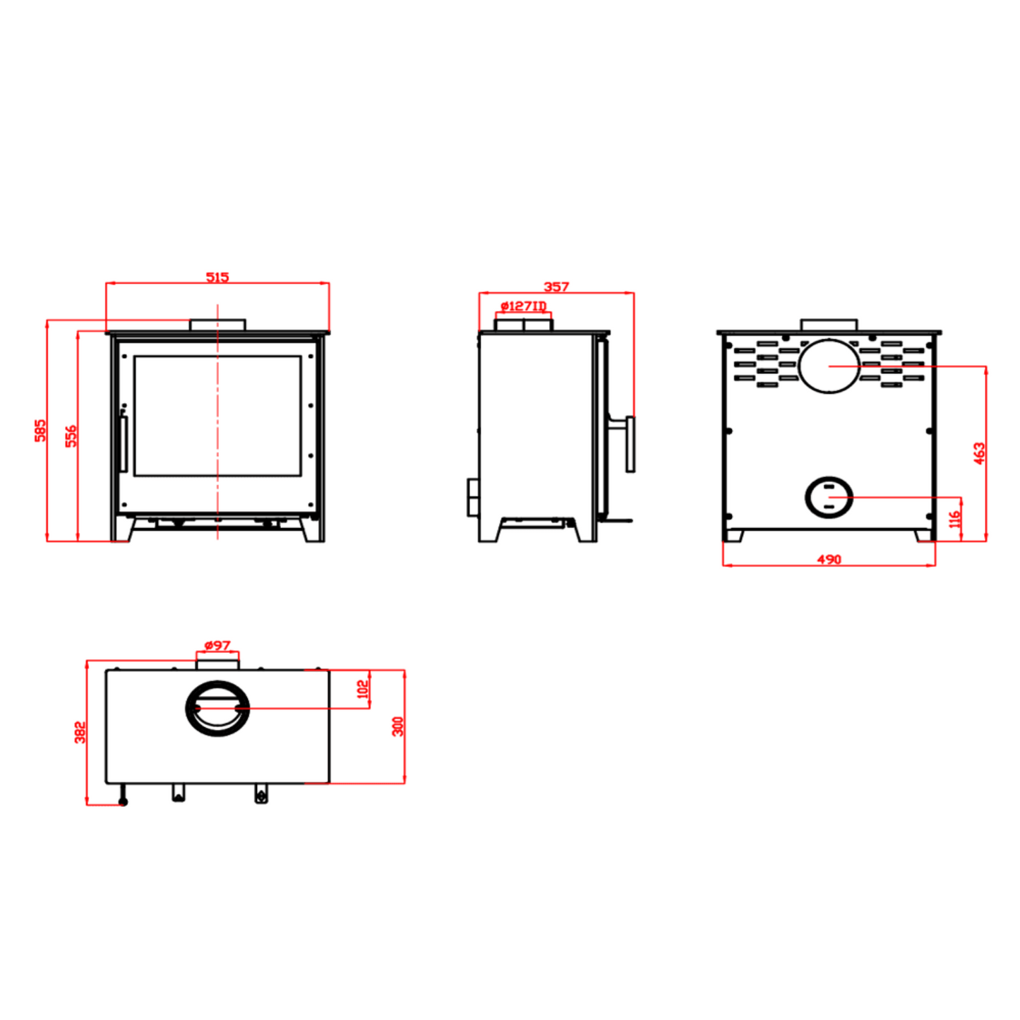 Blenheim Multi-Fuel Premium Stove dimensions