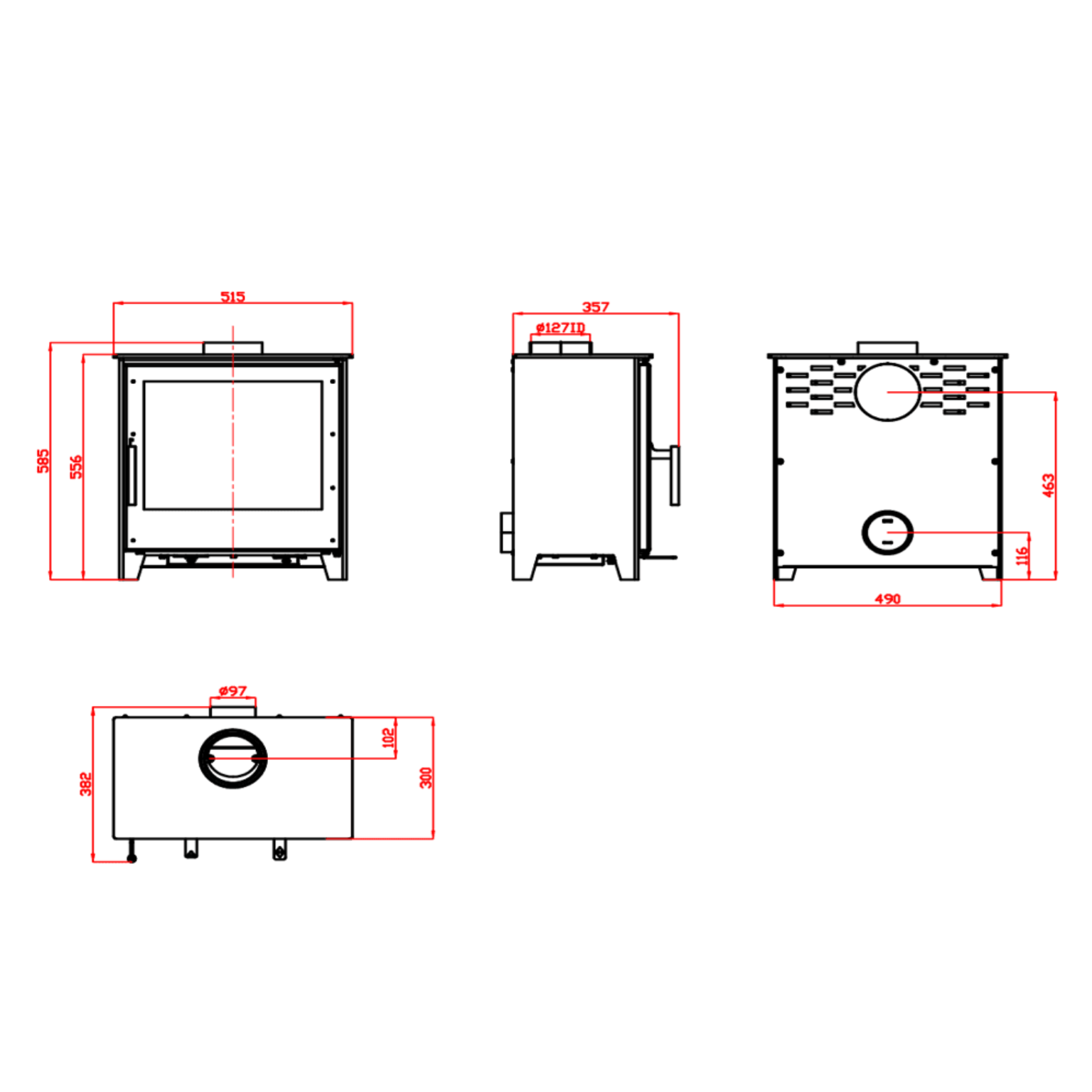 Blenheim Multi-Fuel Premium Stove dimensions