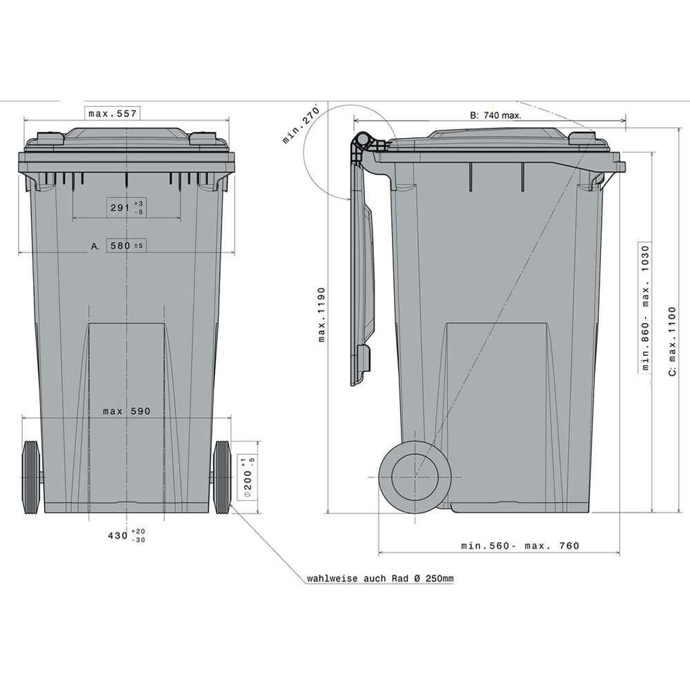 240 Litre Wheelie Bin - Blue