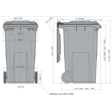 240 Litre Wheelie Bin - Blue