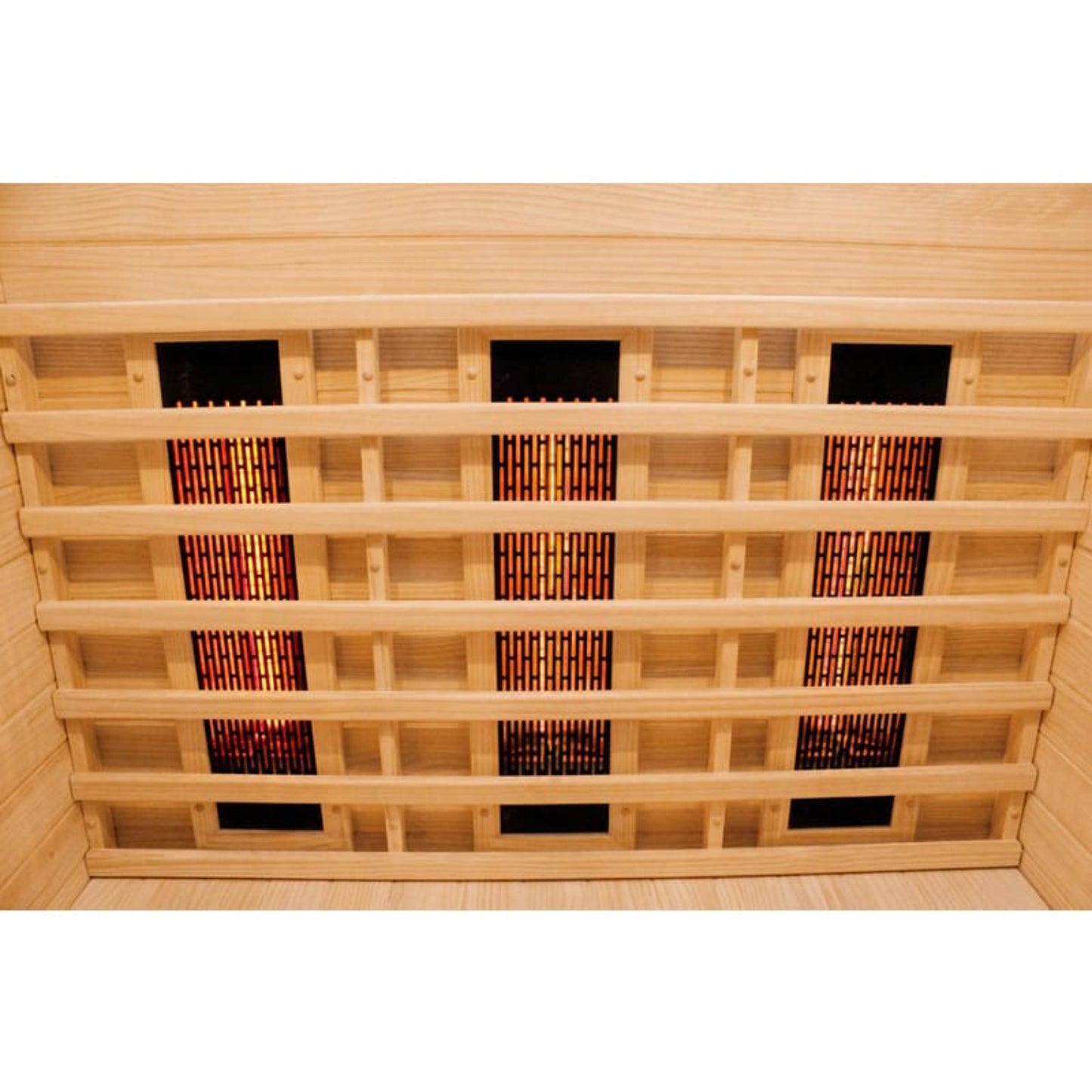Wooden sauna interior with infrared panels