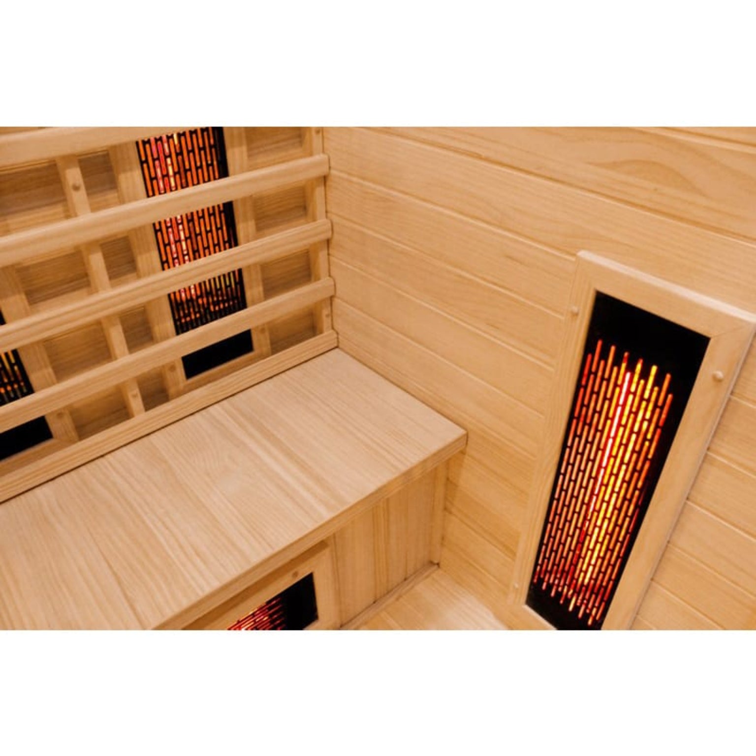 Infrared sauna with wooden benches