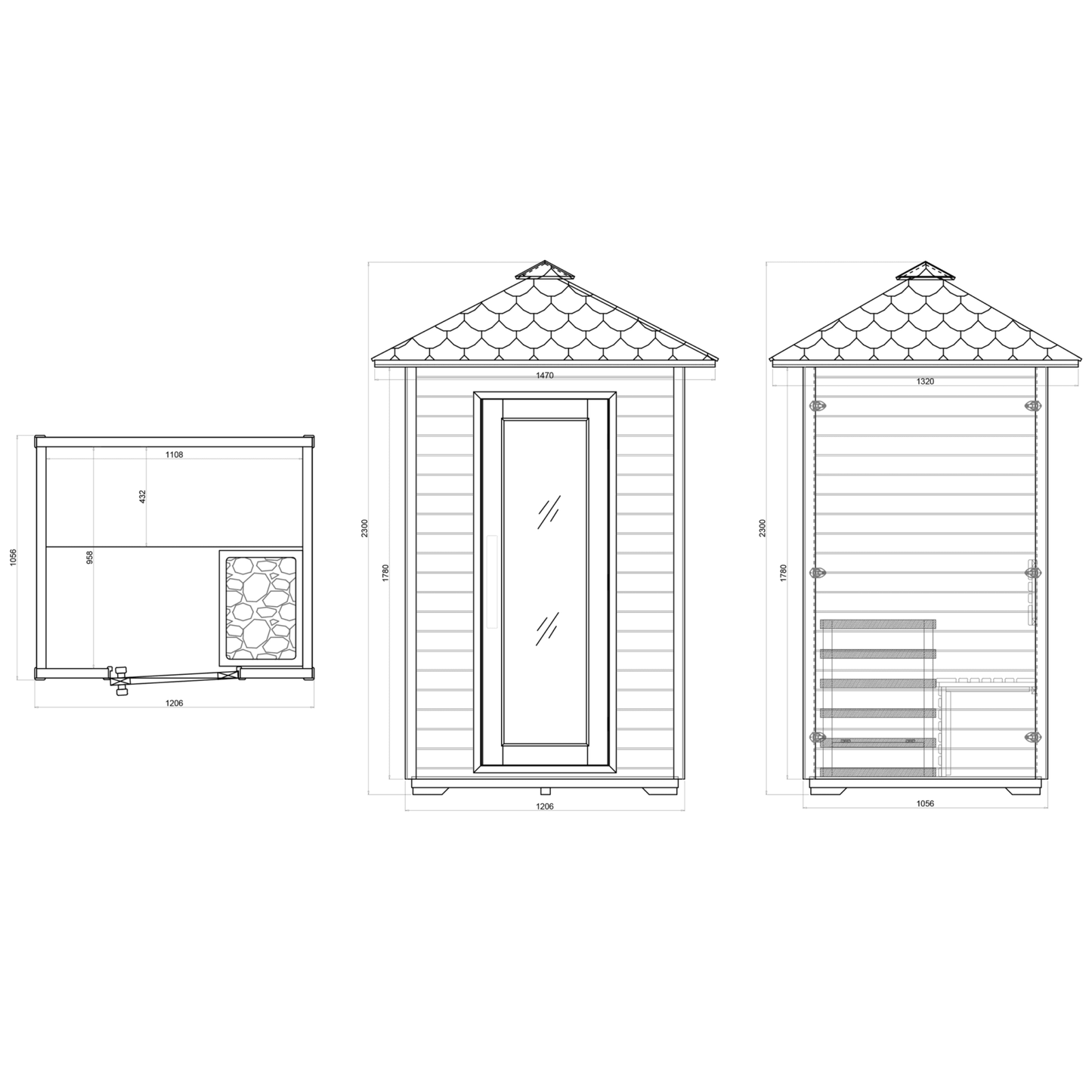 CenturaHeat 2 Person Outdoor Sauna House technical drawing