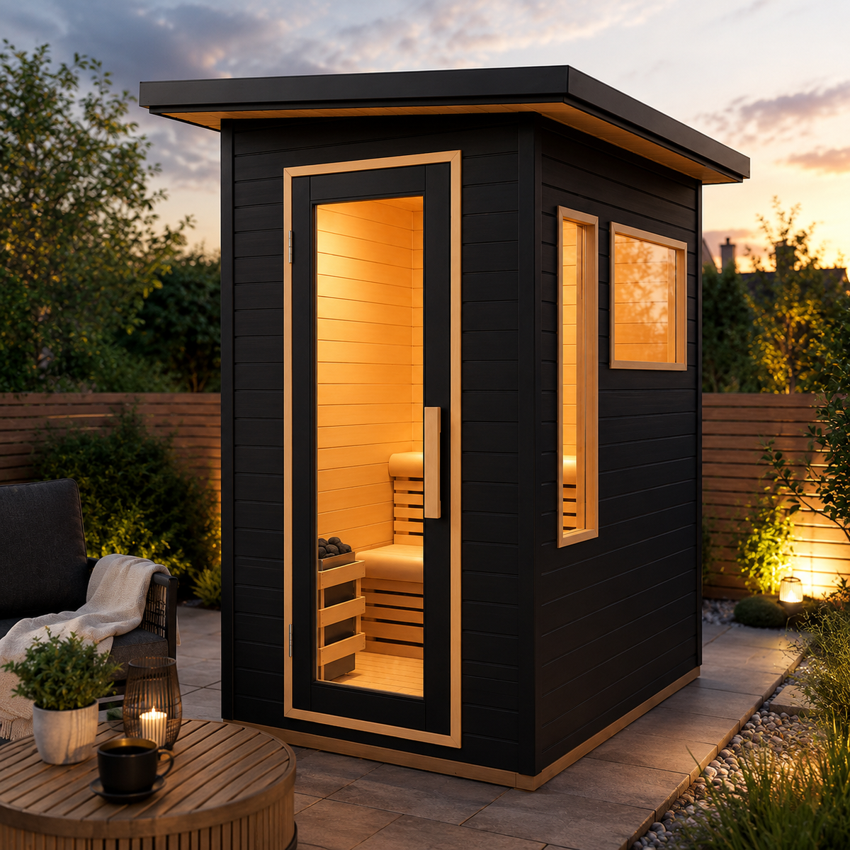 CenturaHeat 2 Person Black-Finished Hemlock Outdoor Sauna with 6kW Harvia Heater
