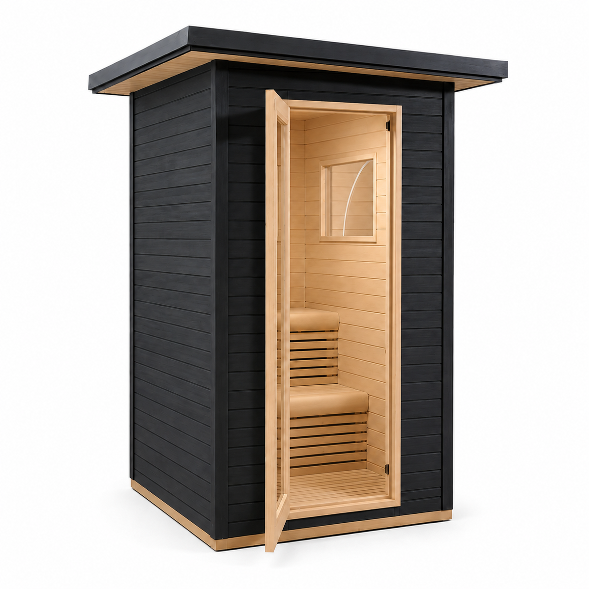 CenturaHeat 2 Person Black-Finished Hemlock Outdoor Sauna with 6kW Harvia Heater