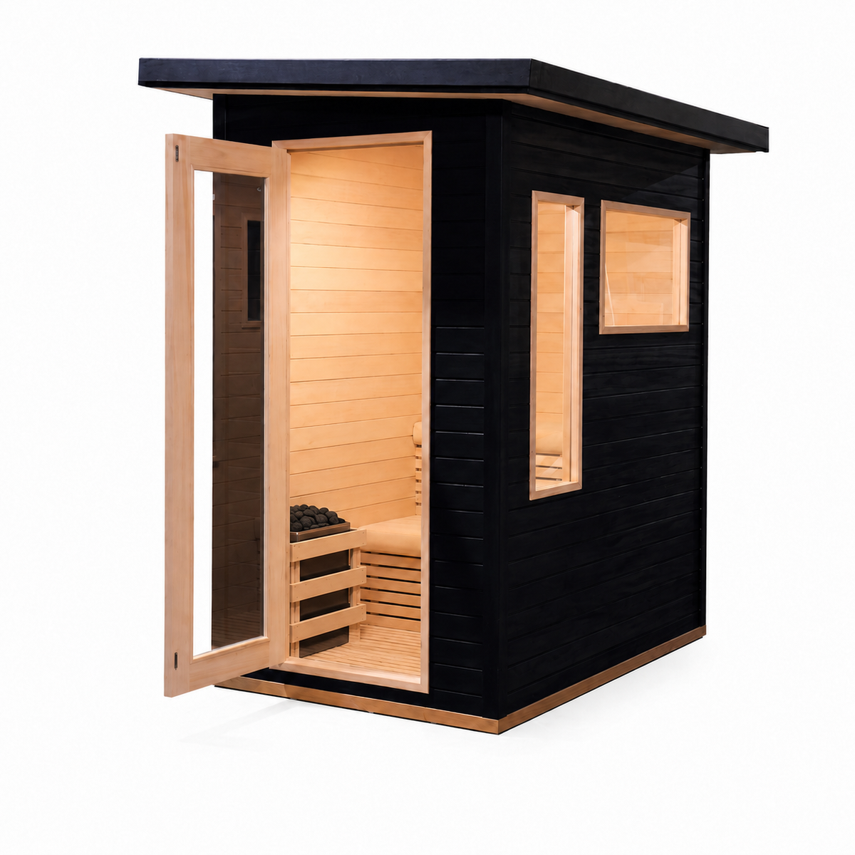 CenturaHeat 2 Person Black-Finished Hemlock Outdoor Sauna with 6kW Harvia Heater
