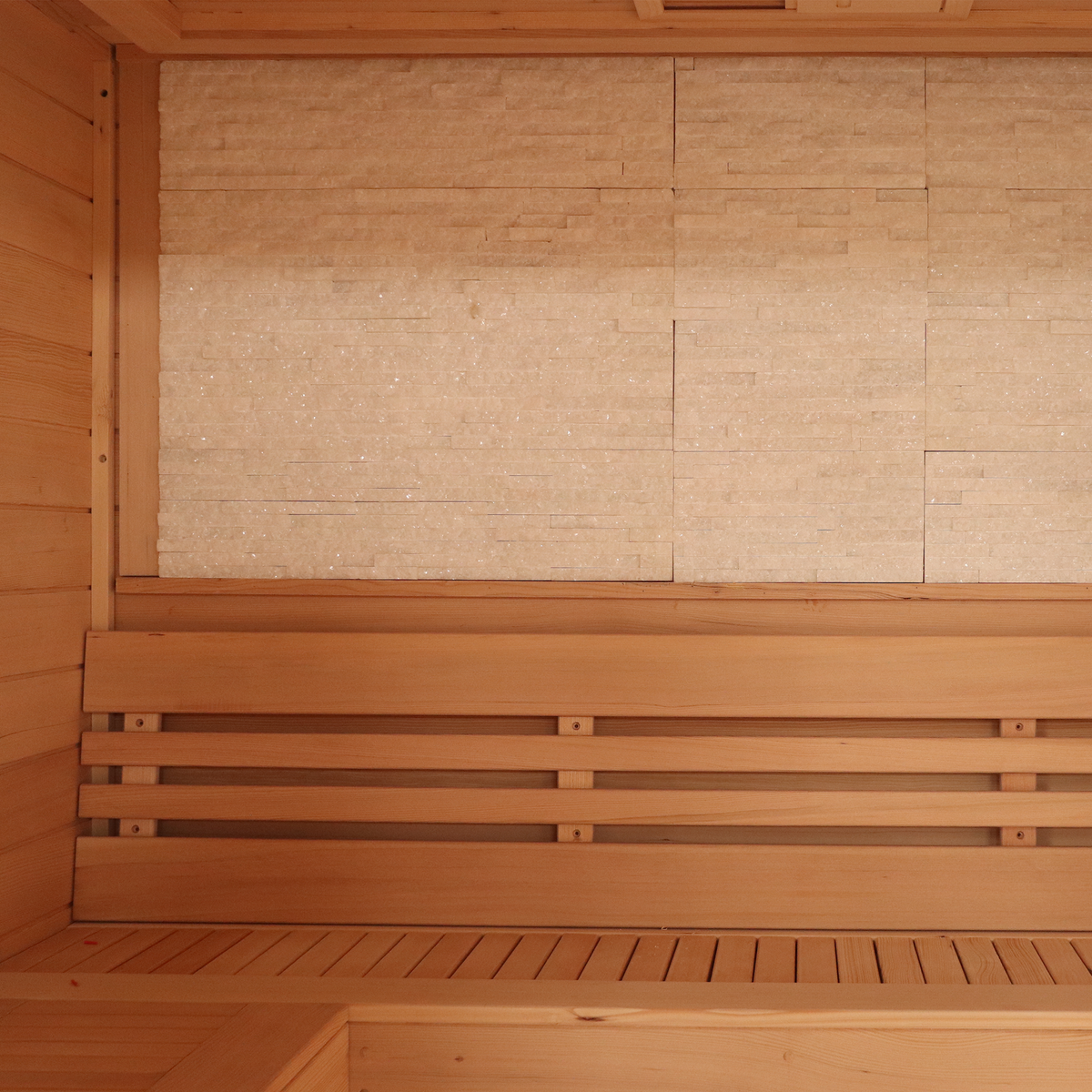 CenturaHeat 4 Person Canadian Hemlock Indoor Sauna with Stone Back Wall and 6kW Harvia Heater