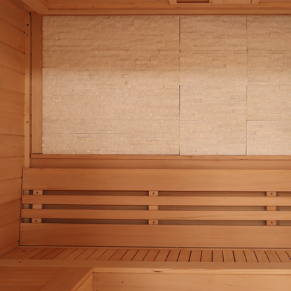 CenturaHeat 4 Person Canadian Hemlock Indoor Sauna with Stone Back Wall and 6kW Harvia Heater