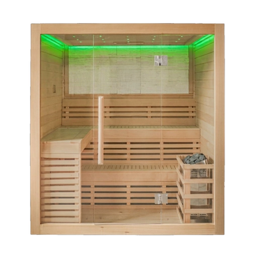 CenturaHeat 4 Person Canadian Hemlock Indoor Sauna with Stone Back Wall and 6kW Harvia Heater