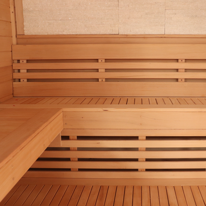 CenturaHeat 4 Person Canadian Hemlock Indoor Sauna with Stone Back Wall and 6kW Harvia Heater
