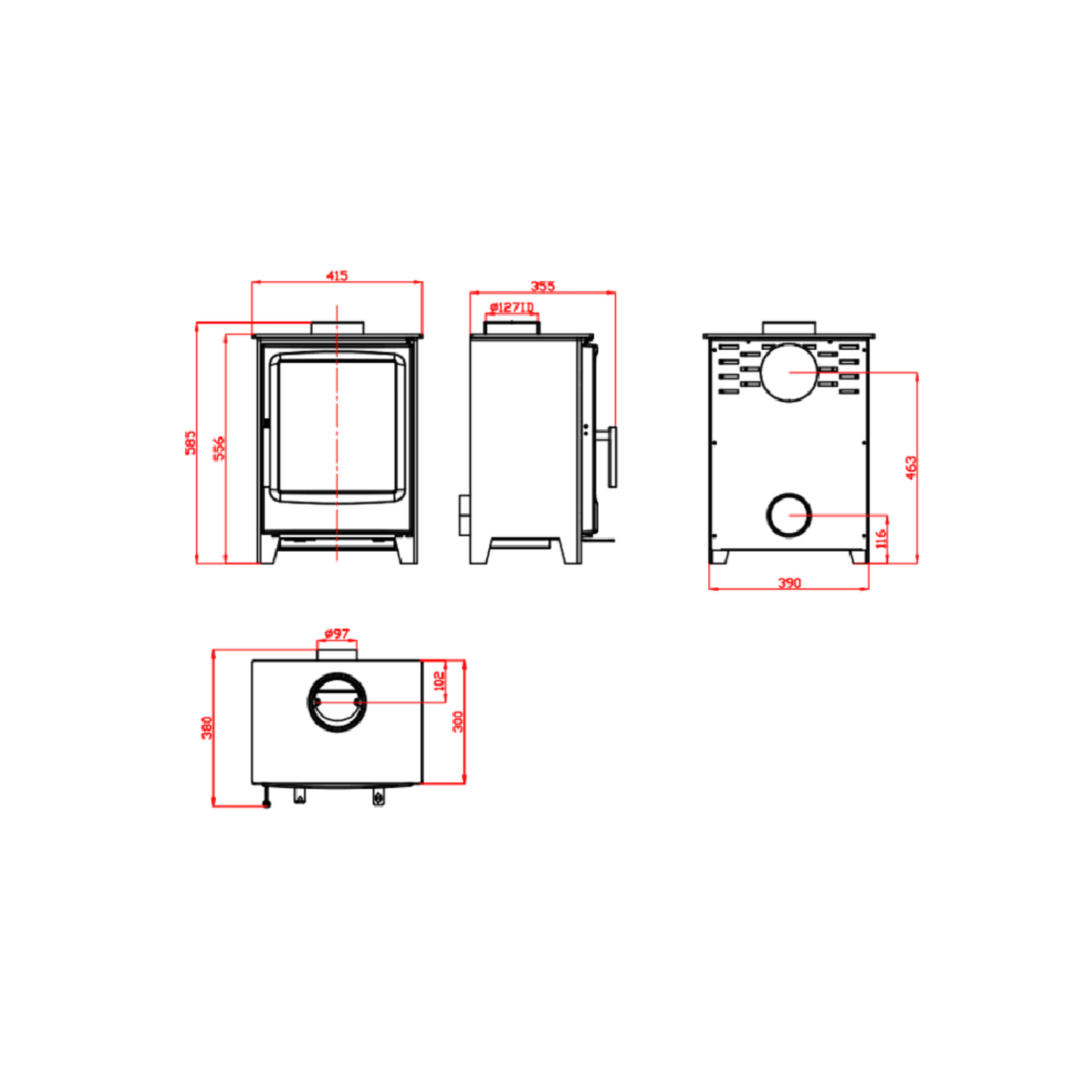 Windsor Multi-Fuel Premium Stove dimensions