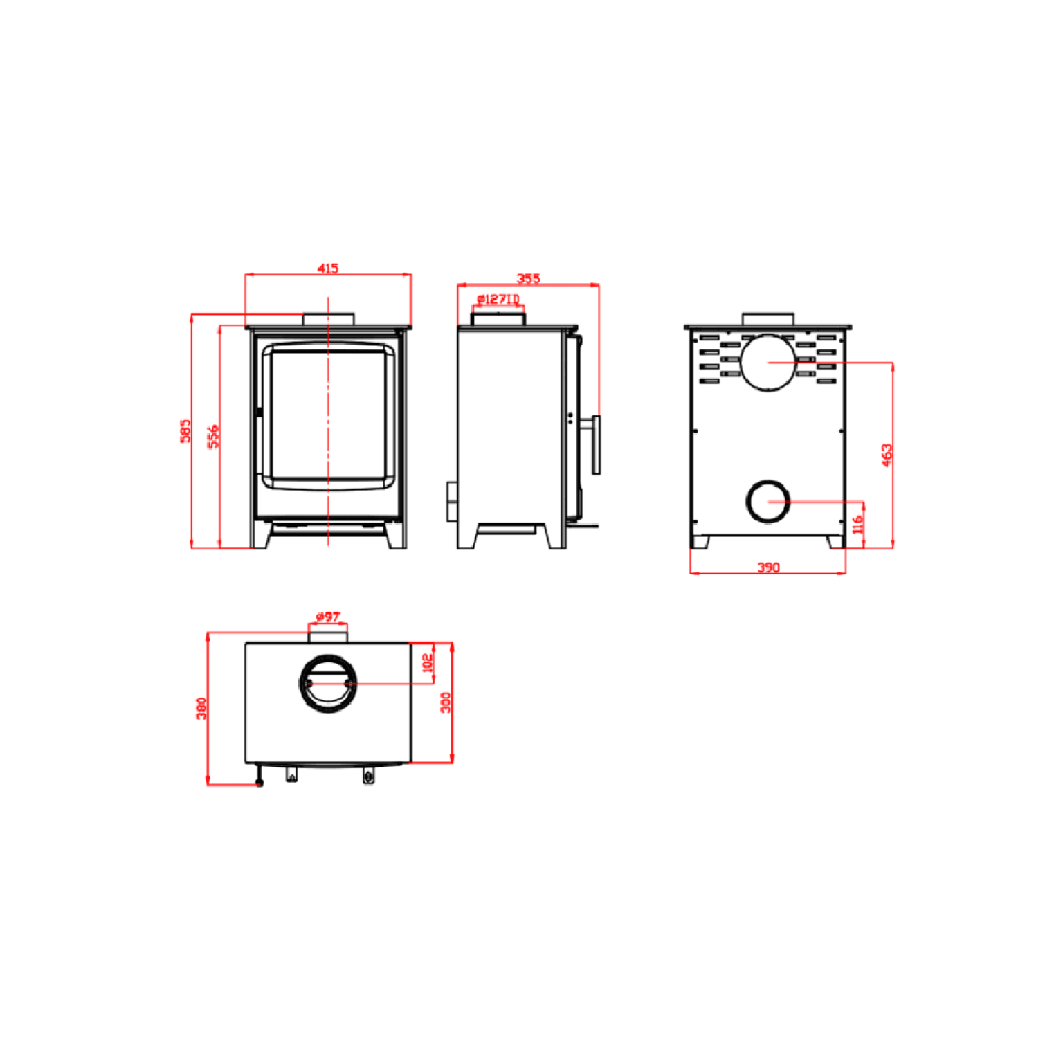 Windsor Multi-Fuel Premium Stove dimensions