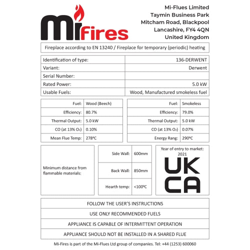 MI Fires Derwent Wood Burning / Multifuel Ecodesign Stove