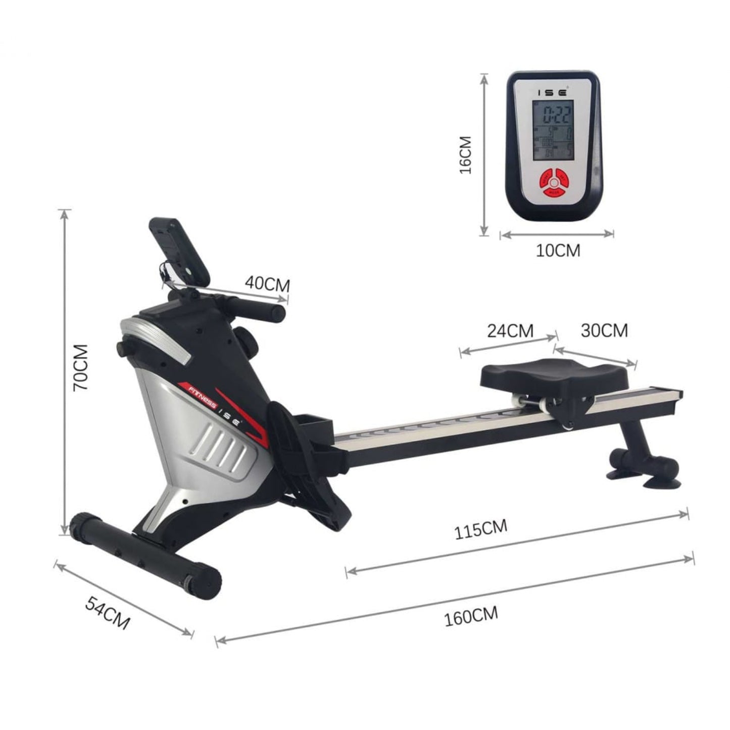 Rowing machine with digital display and dimensions