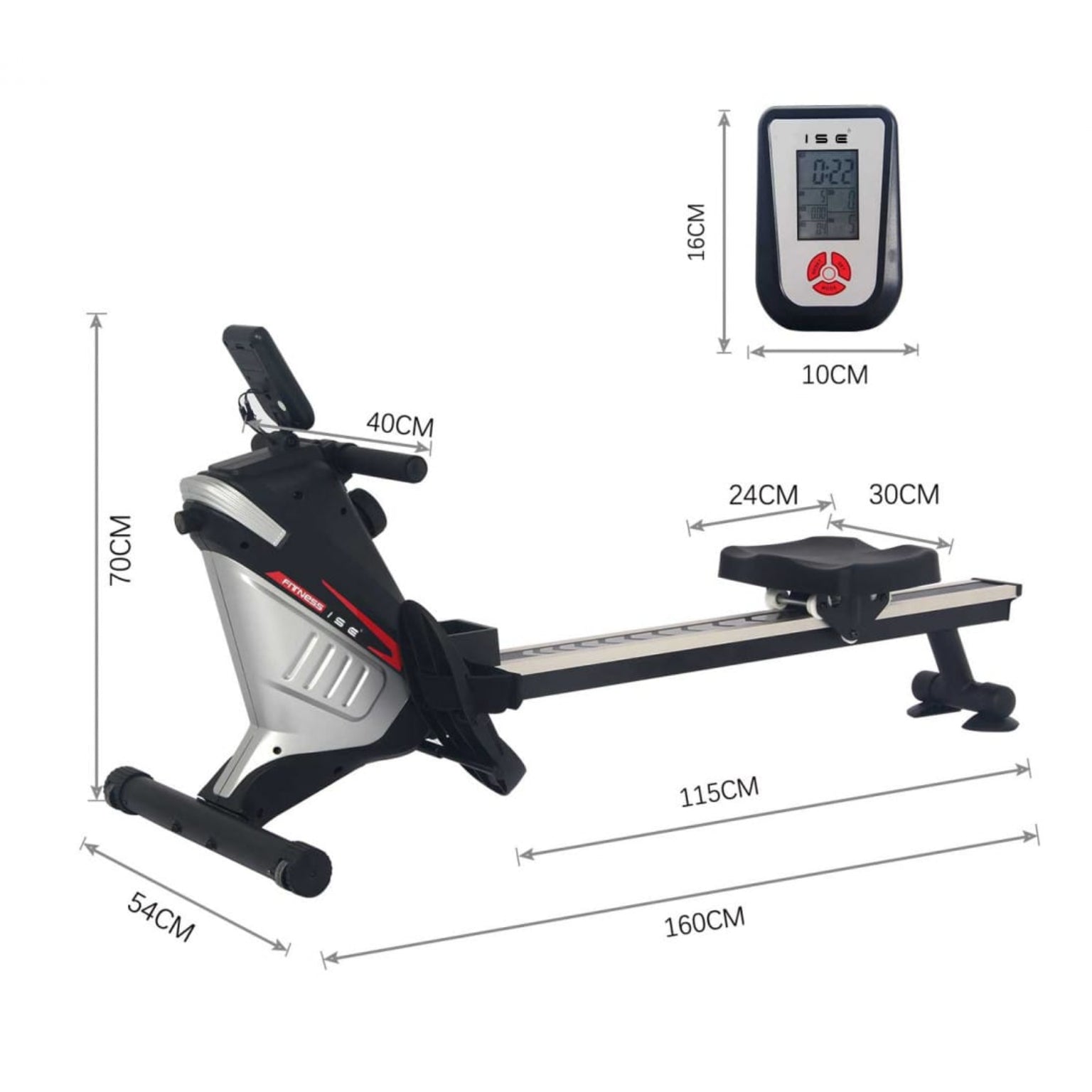 Rowing machine with digital display and dimensions