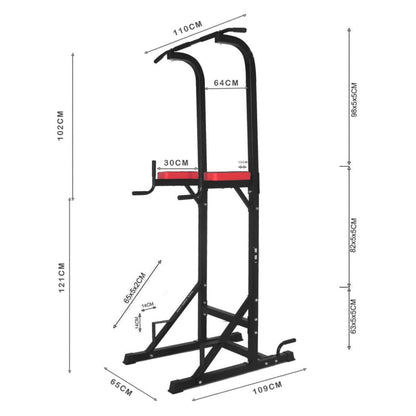 Black pull-up bar with dimensions labeled 