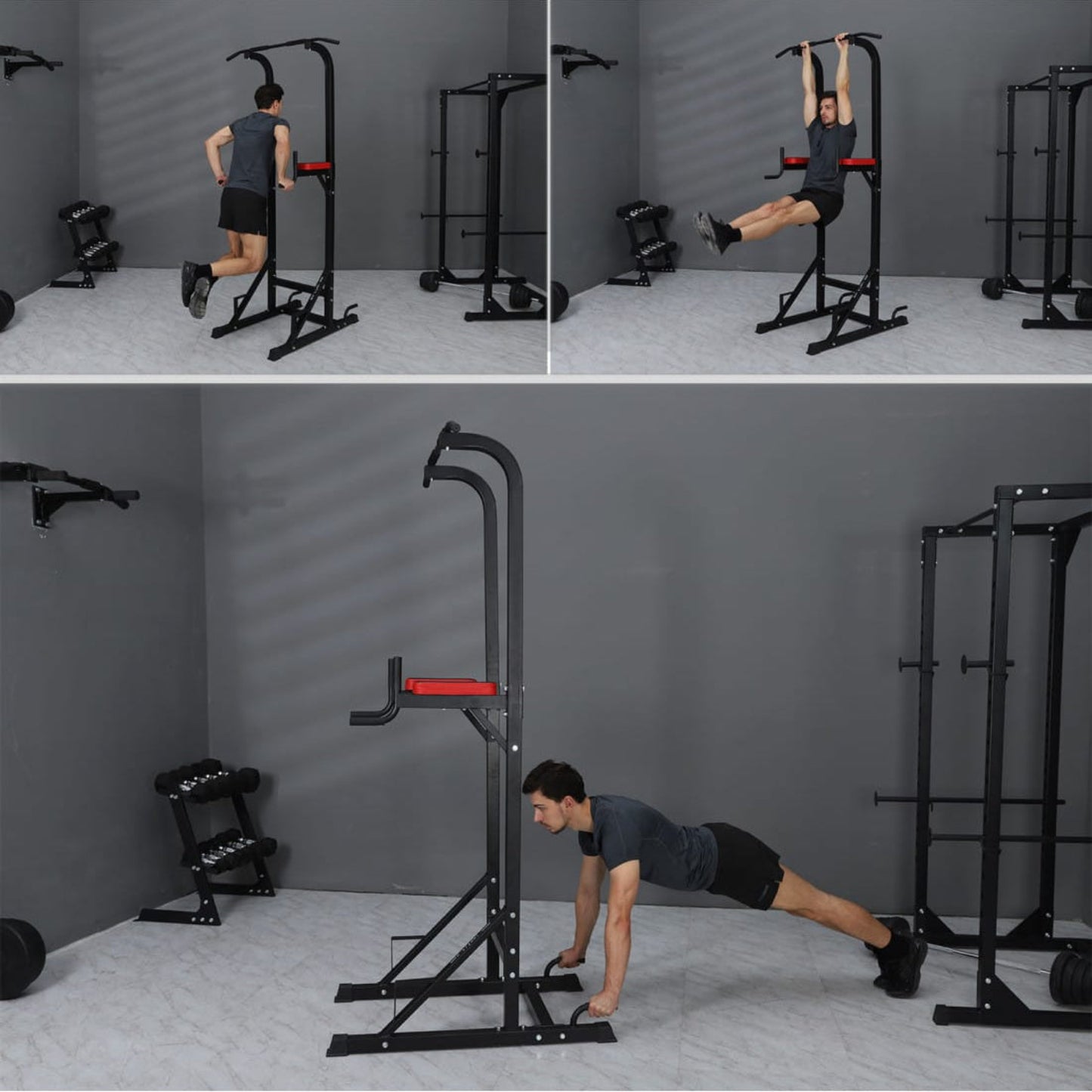 Person using a black pull-up bar 