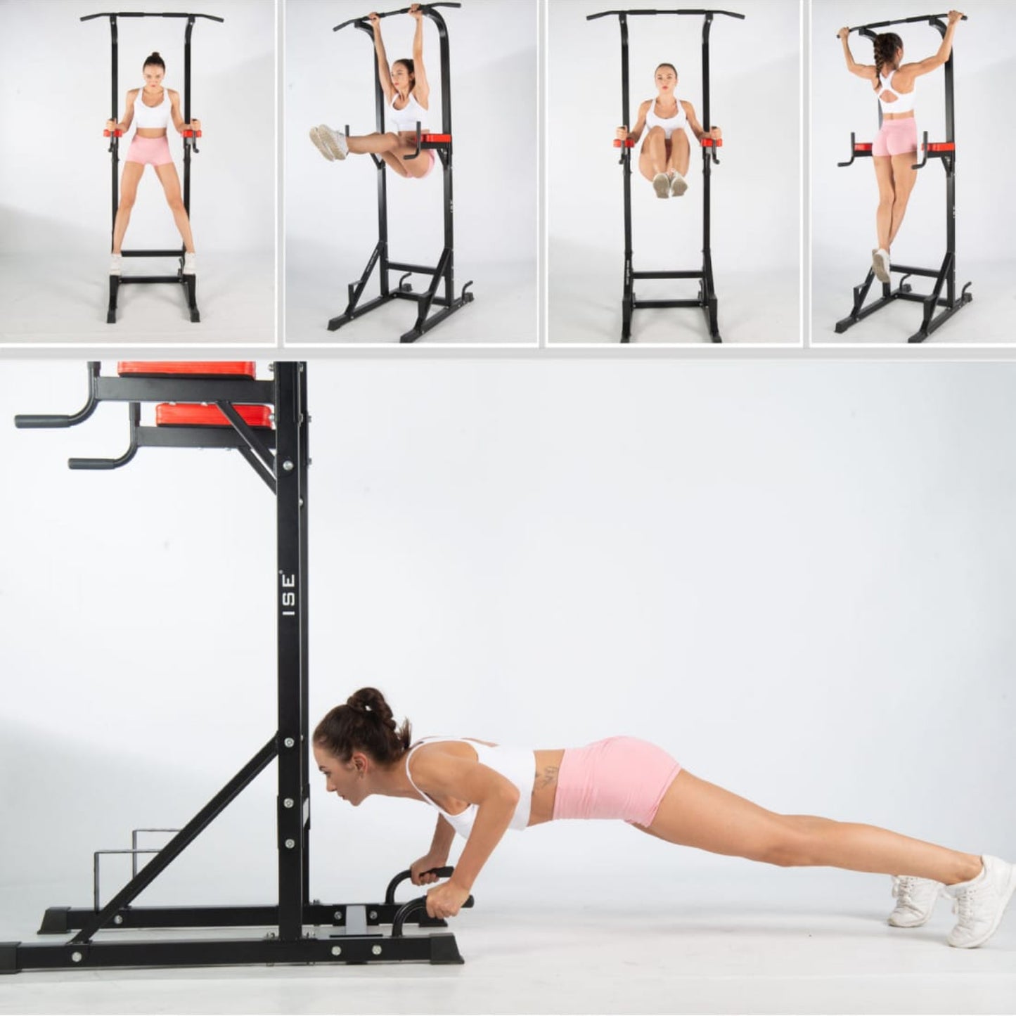 Woman using a pull-up bar and pull-up stand 