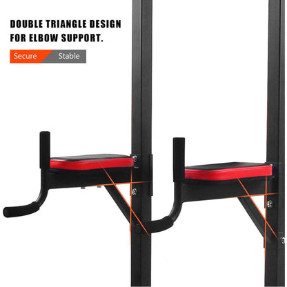 Black and red pull-up bar with elbow support 