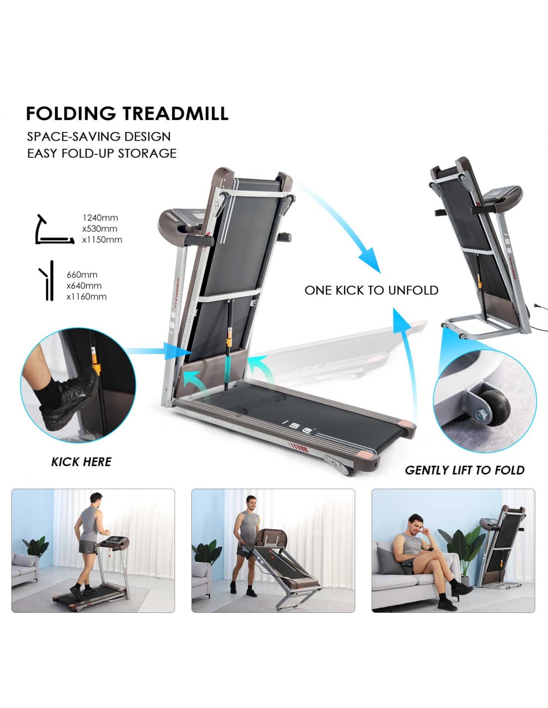 Automatic Foldable Treadmill with Incline and Heart Monitor