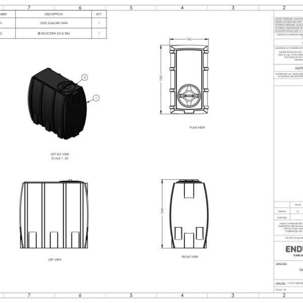 1000 Litre Slimline Insulated Water Tank