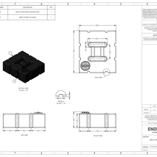 400 Litre Baffled Flat Water Tank