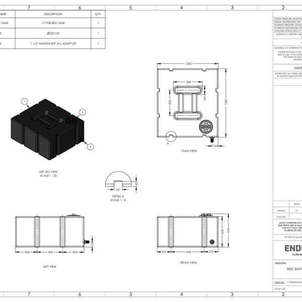 800 Litre Baffled Flat Water Tank