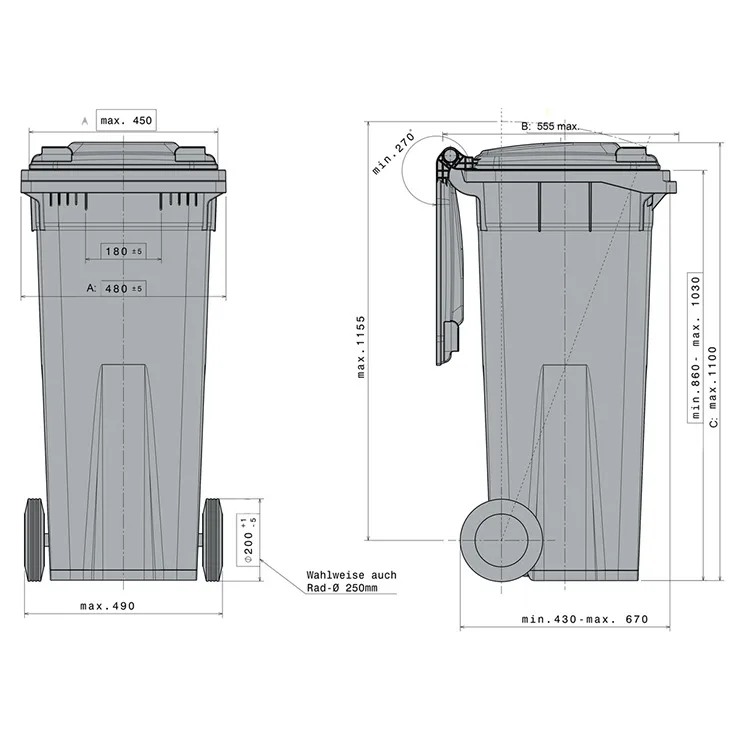 140 Litre Wheelie Bin - Red Outdoor Council Bin - Image 2