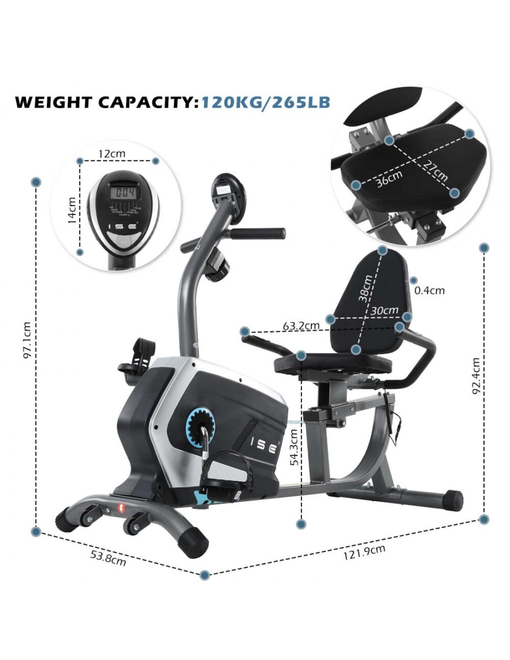 Recumbent Magnetic Exercise Bike – 8kg Flywheel - Image 13